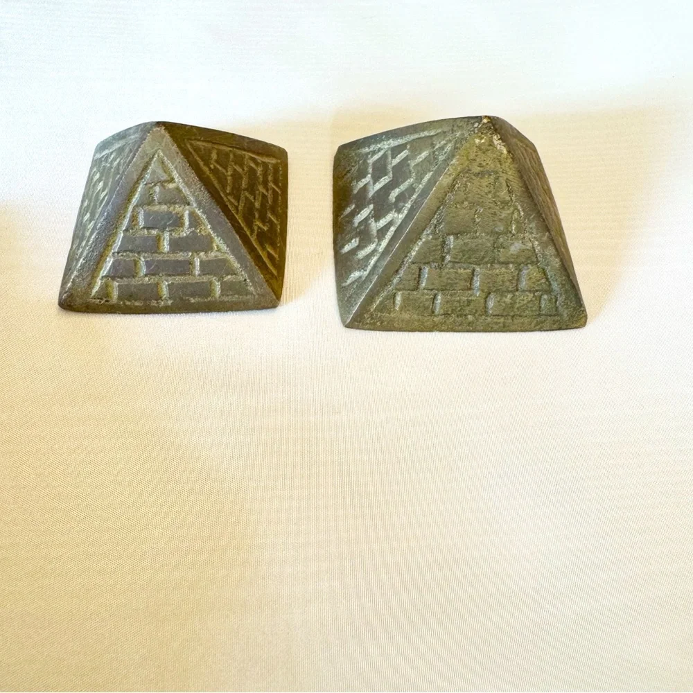 Vintage Small Brass Pyramids Etched Paperweight